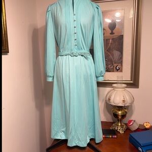 Elegant Aqua Long Sleeve Dress